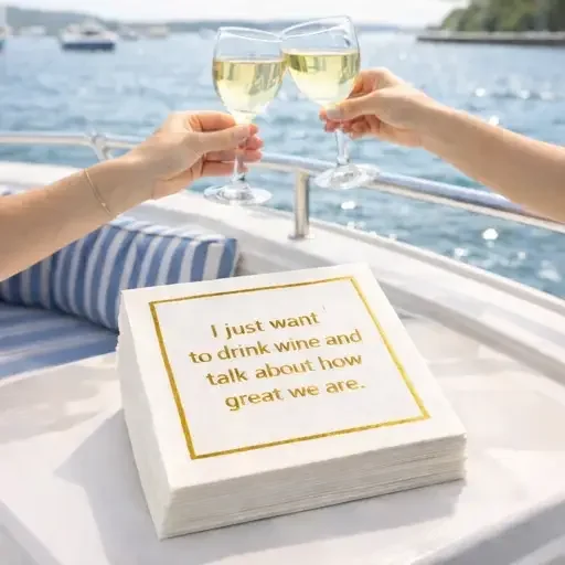 Linen-Feel Cocktail Napkins, Want to Drink Wine - 3