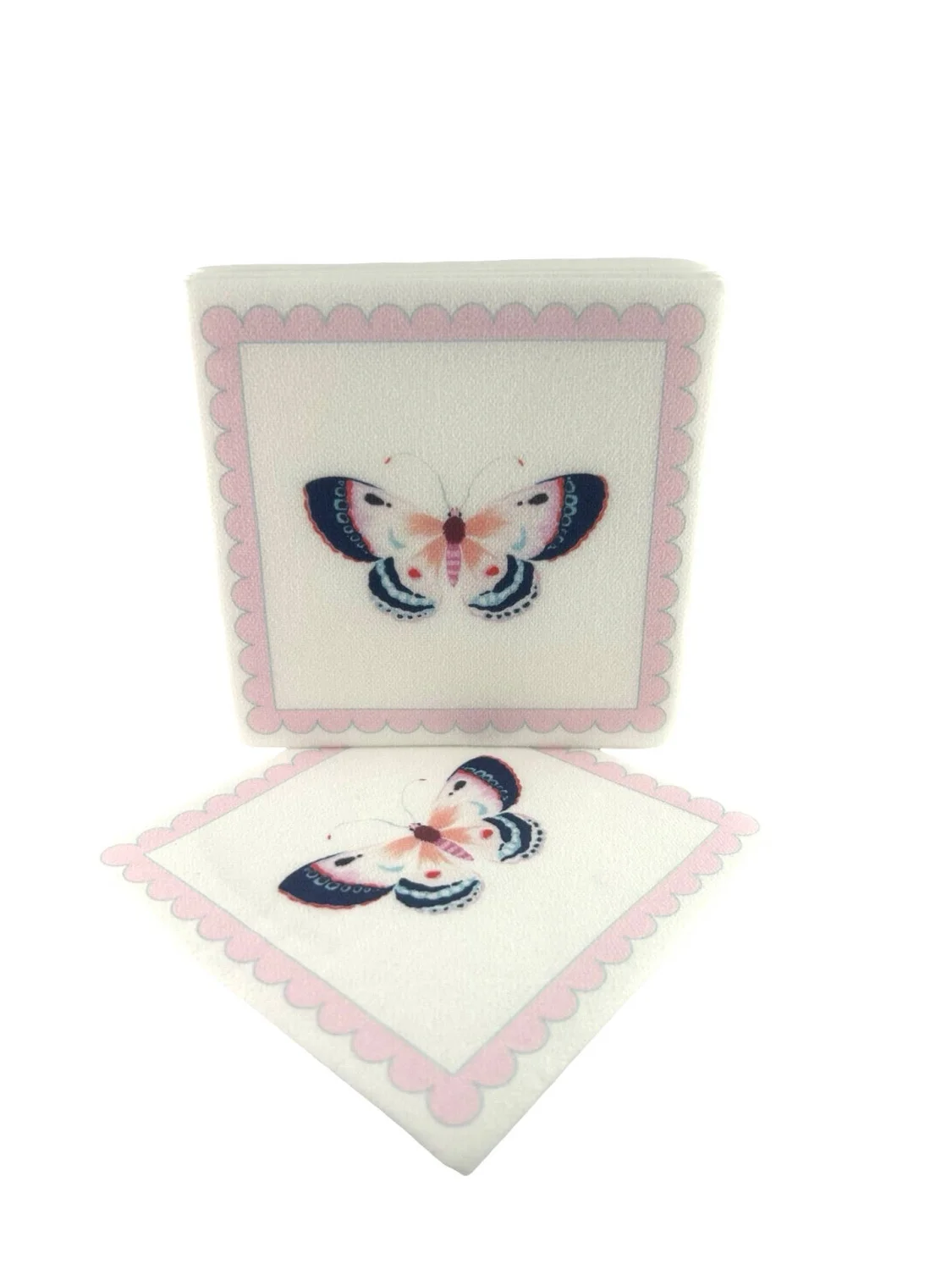 Linen-Feel Cocktail Napkins, Pink Butterfly - 6