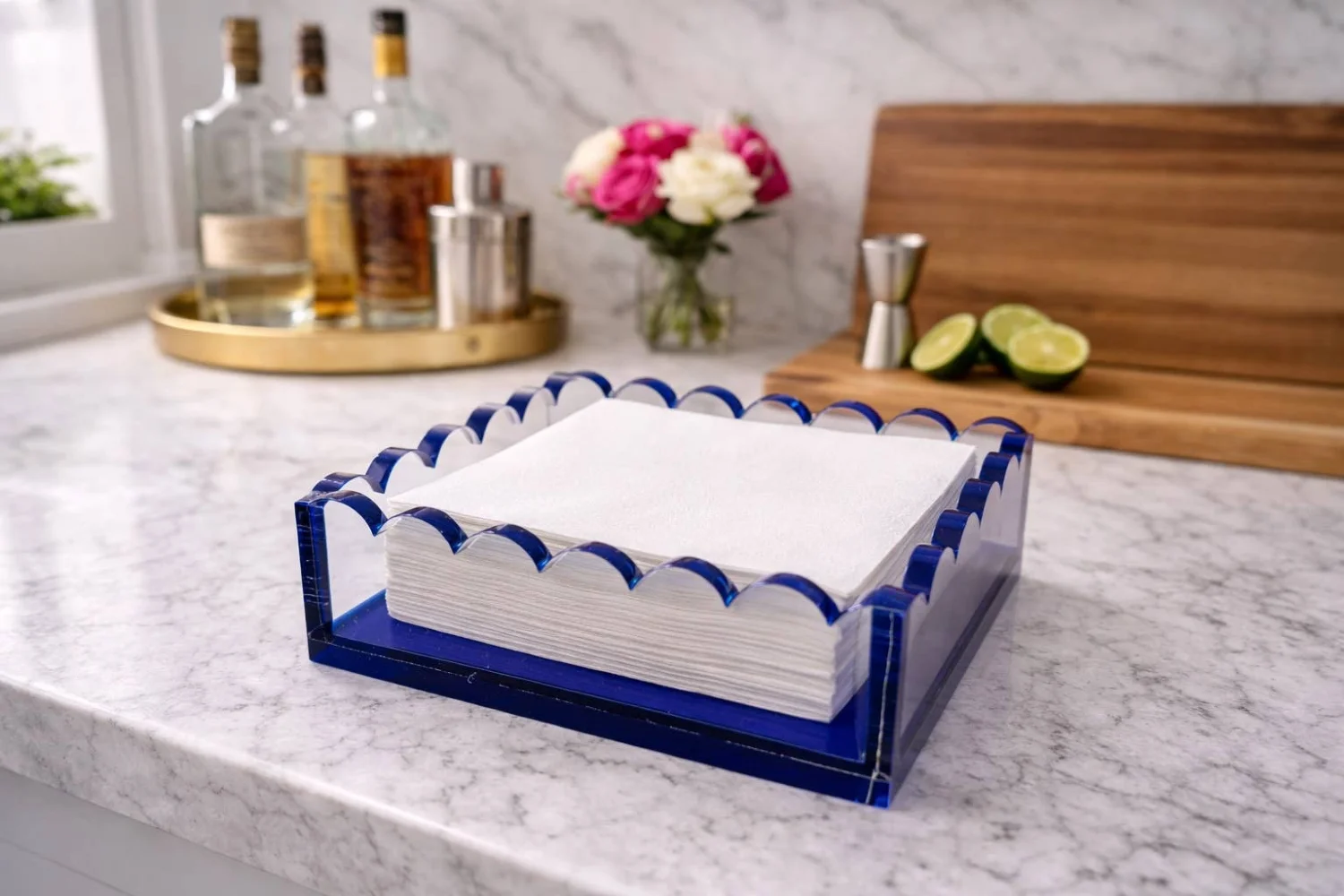 Cocktail Napkin Holder, Scalloped/Indigo
