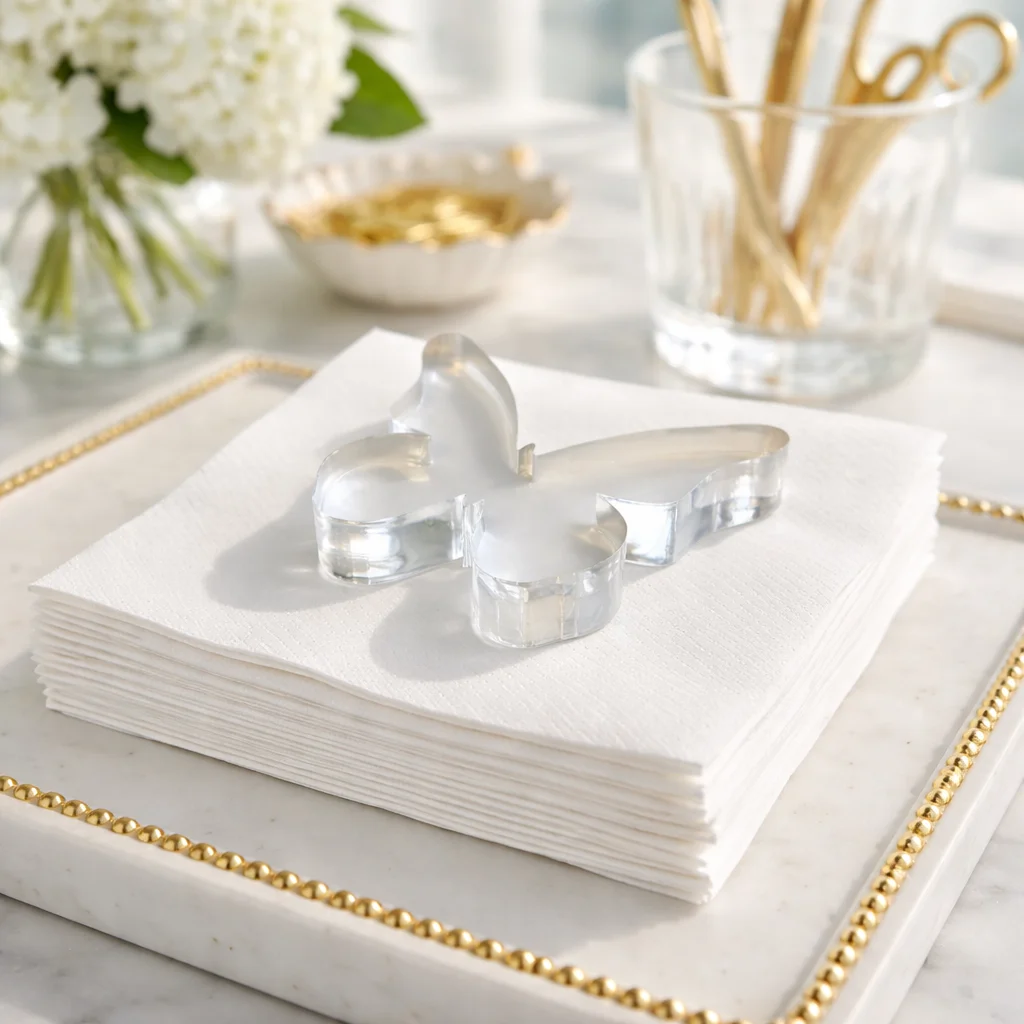 Acrylic Napkin Weight, Clear Butterfly