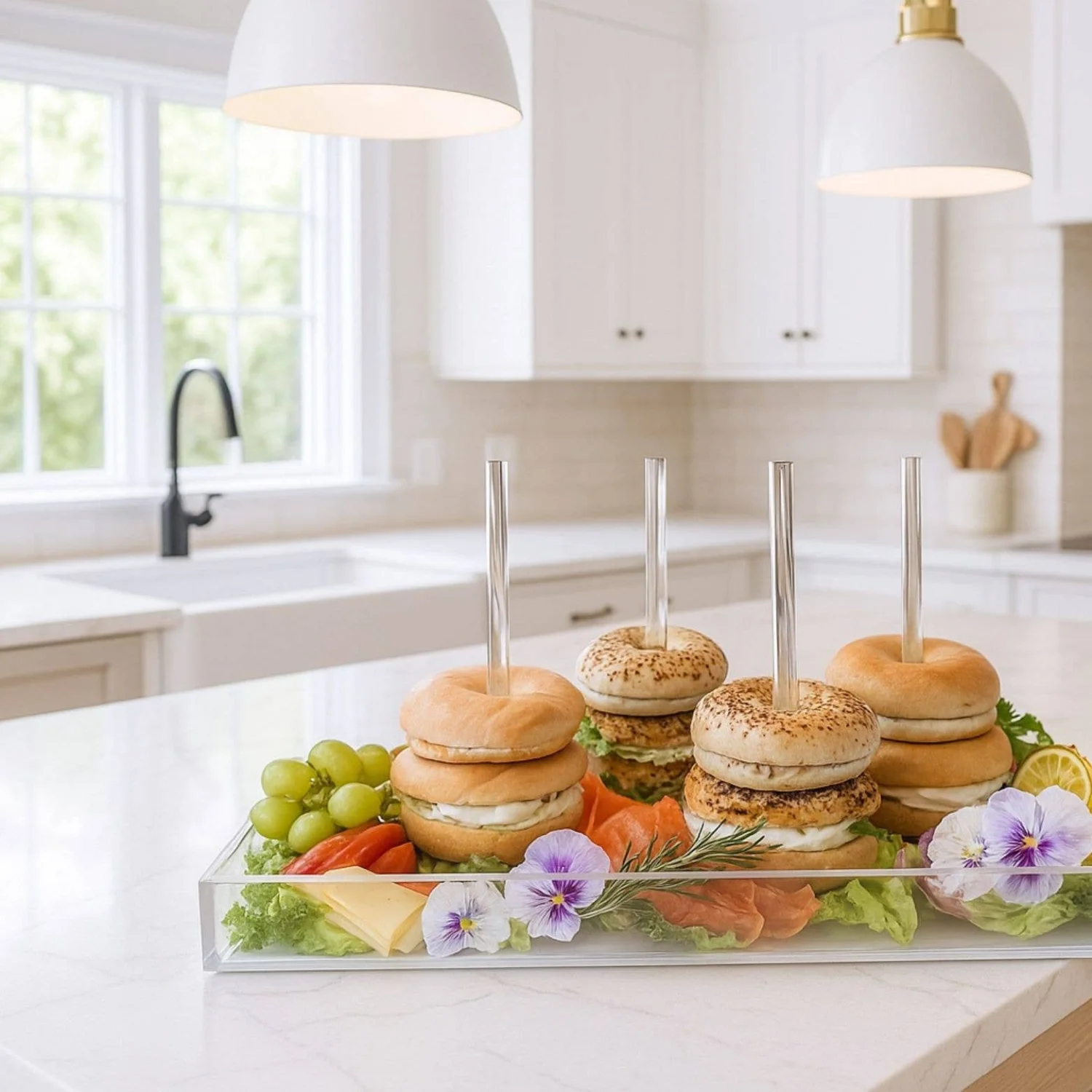Bagel Charcuterie Tray, White Wood