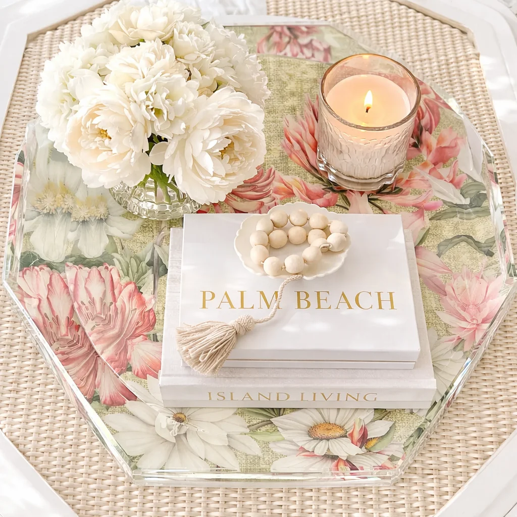 Octagon Acrylic Bowl, Florals - 2