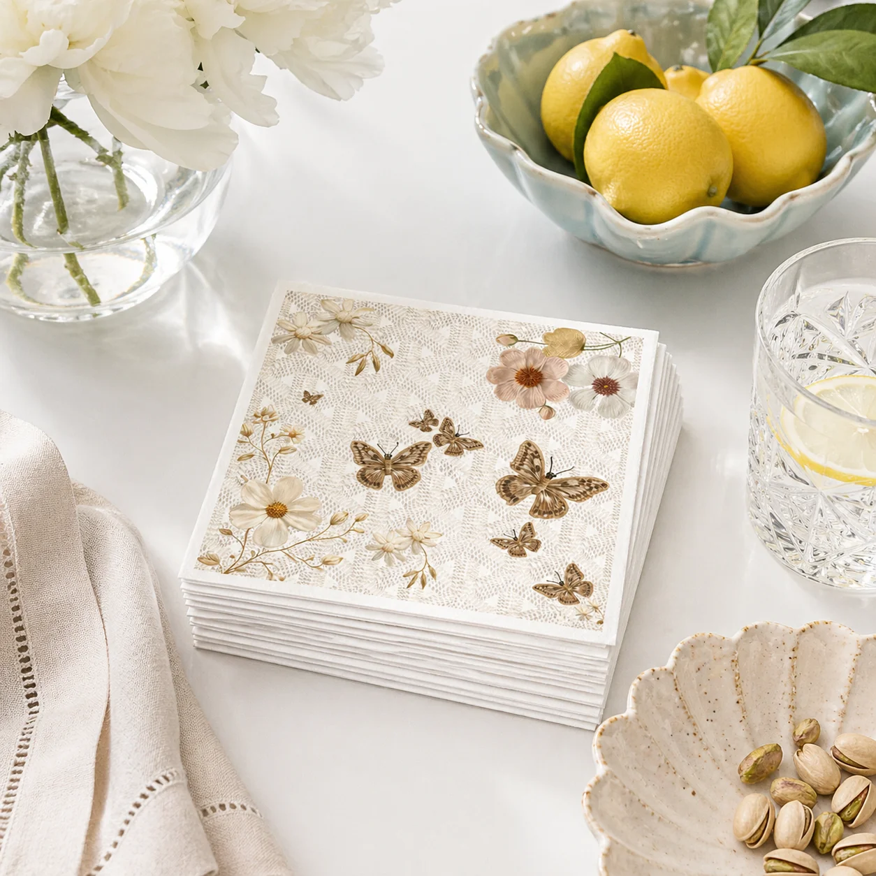 Linen-Feel Lunch Napkins, Fleur