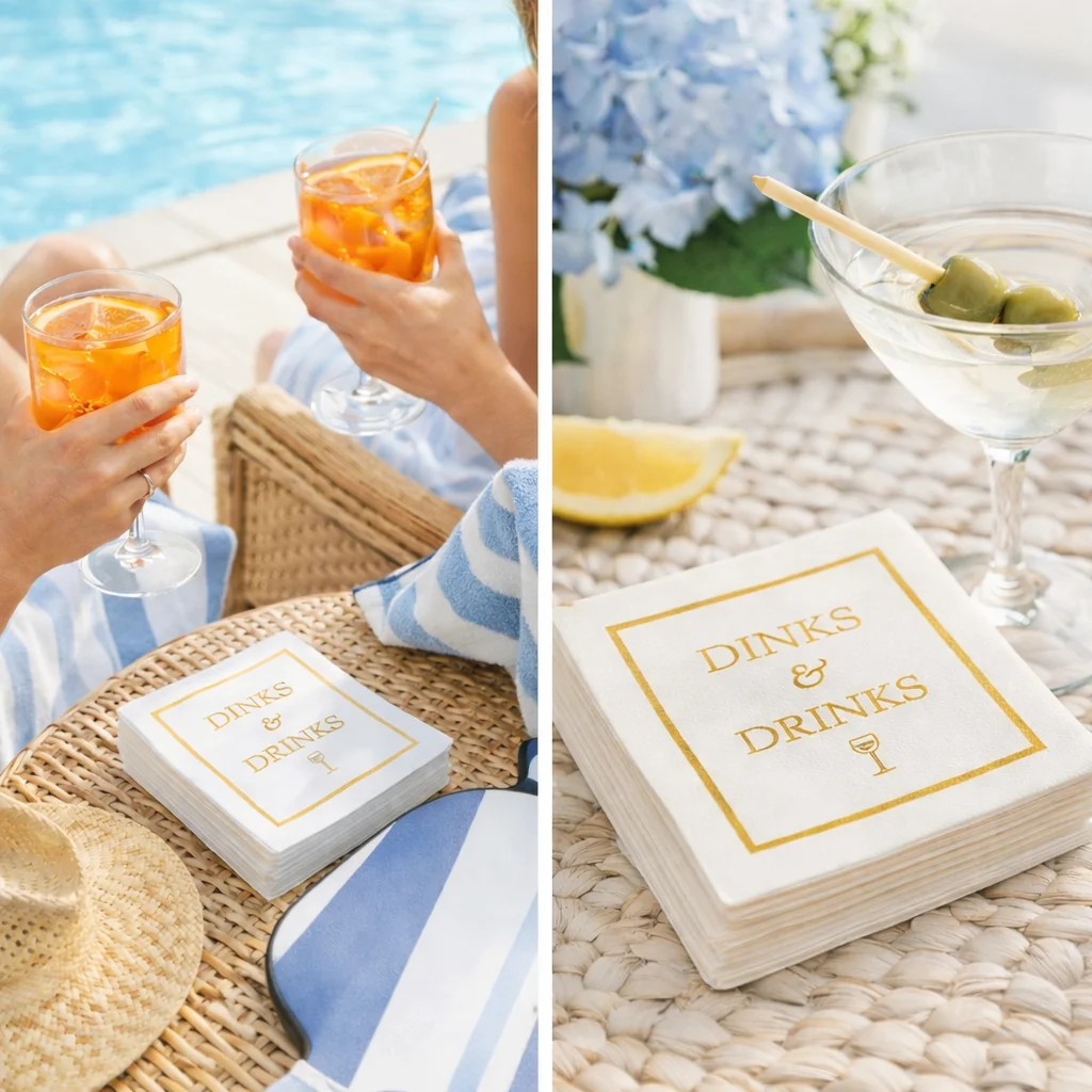 Linen-Feel Cocktail Napkins, Dinks & Drinks - 2