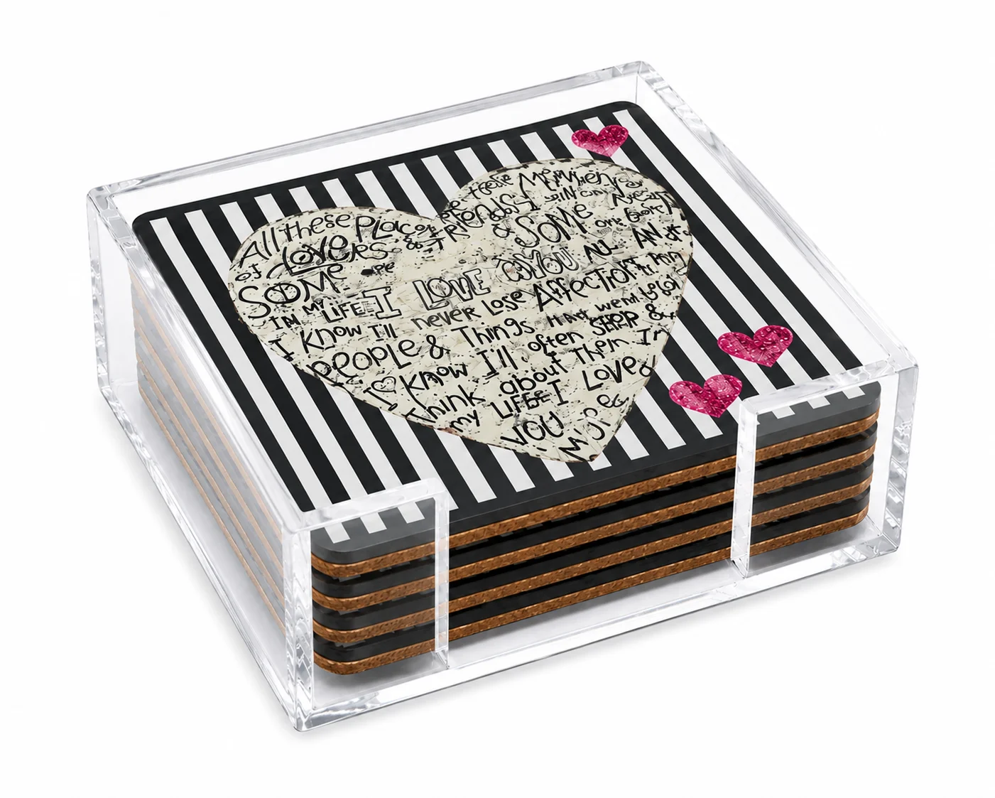 Acrylic Love Coaster, Stripe Heart