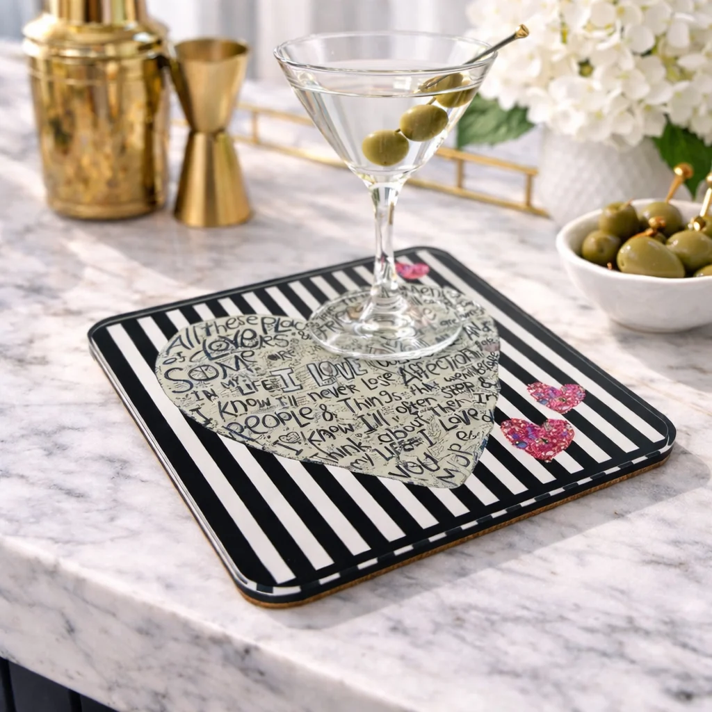 Acrylic Love Coaster, Stripe Heart - 5