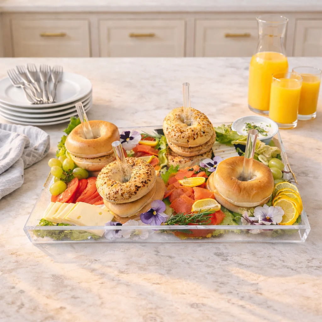 Bagel Charcuterie Tray, Blue Lattice