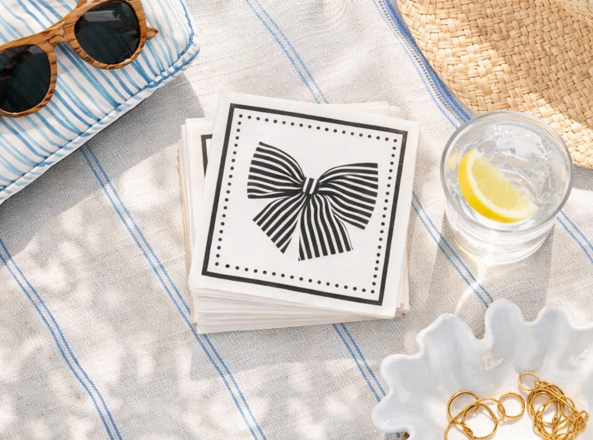 Linen-Feel Cocktail Napkins, Black Bow - 2