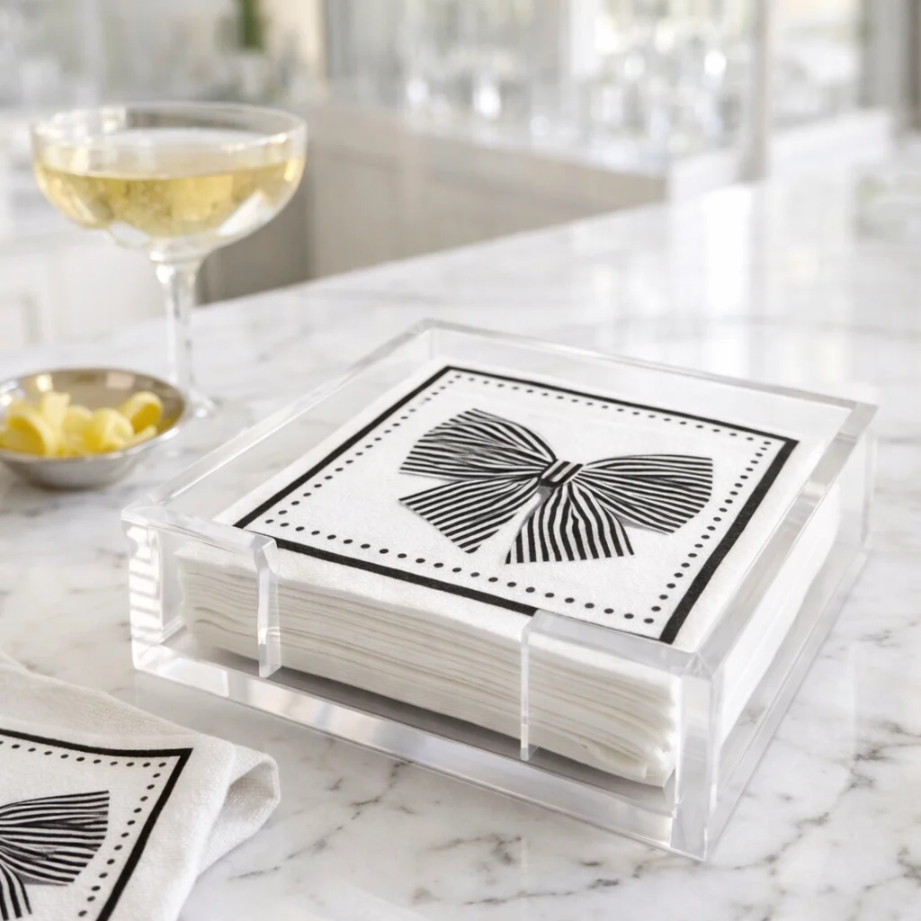 Linen-Feel Cocktail Napkins, Black Bow - 8