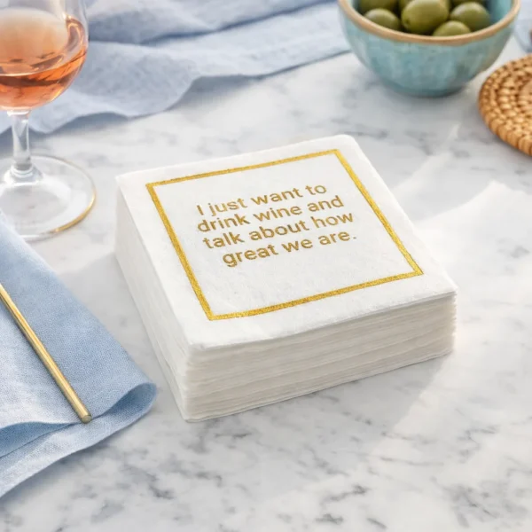 Linen-Feel Cocktail Napkins, Want to Drink Wine