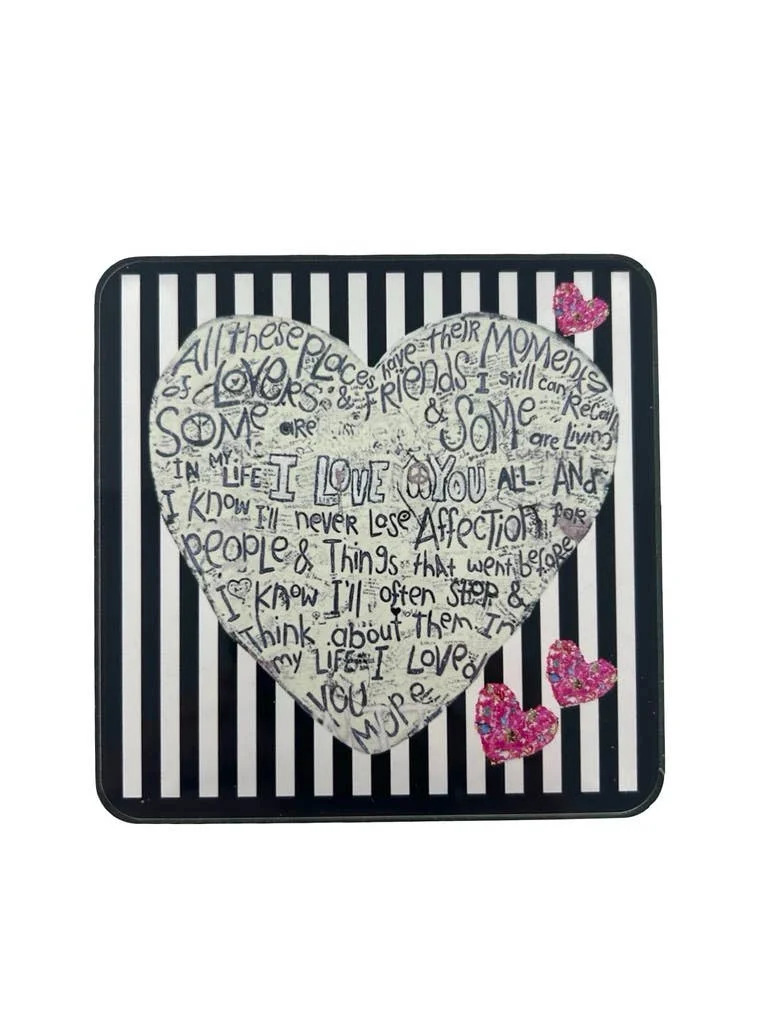 Acrylic Love Coaster, Stripe Heart - 2