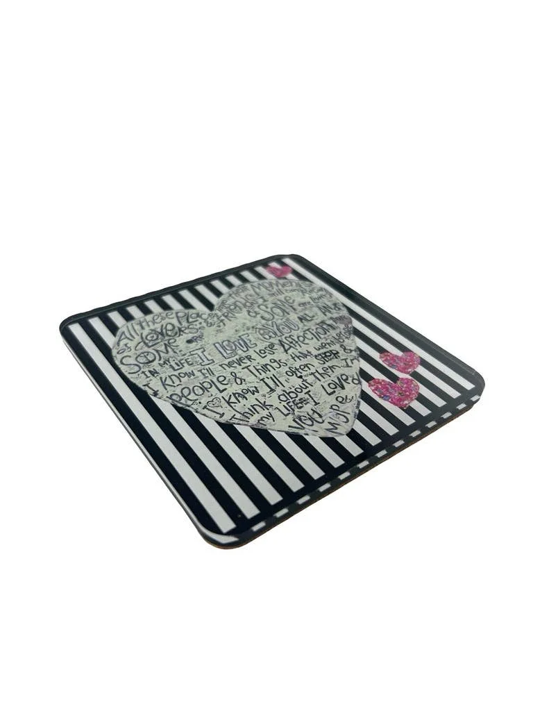 Acrylic Love Coaster, Stripe Heart - 6