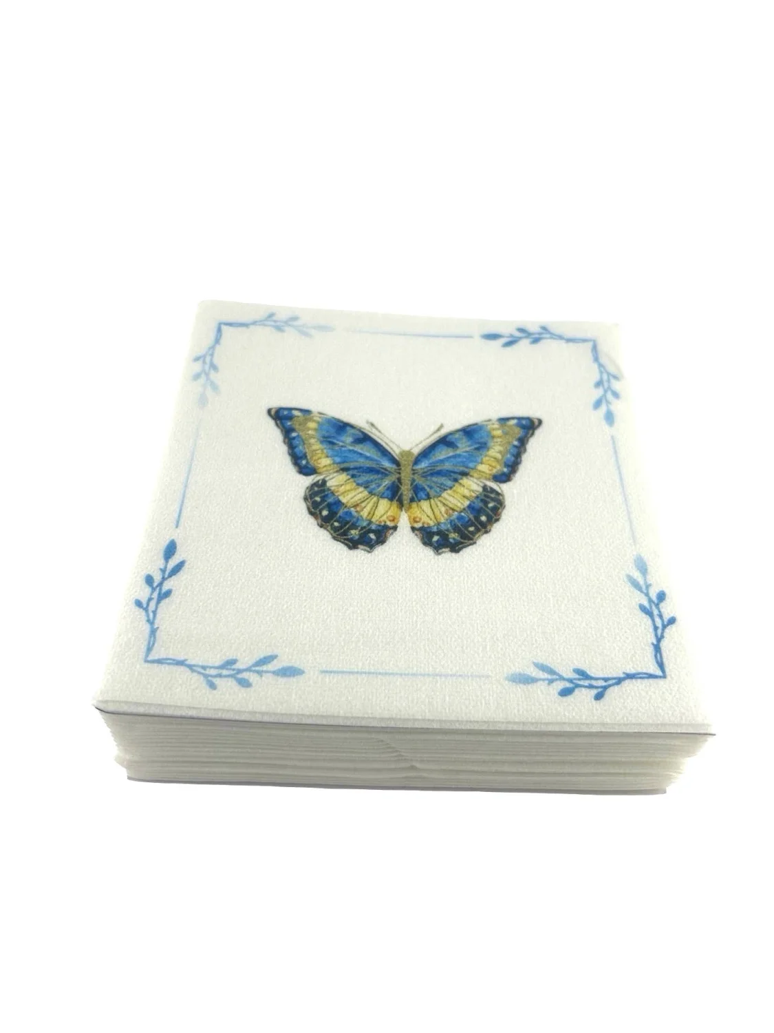 Linen-Feel Cocktail Napkins, Blue Butterfly - 4