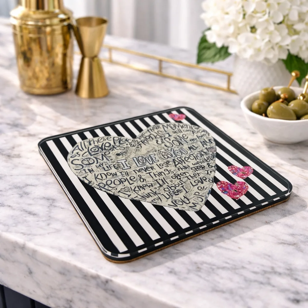 Acrylic Love Coaster, Stripe Heart - 4