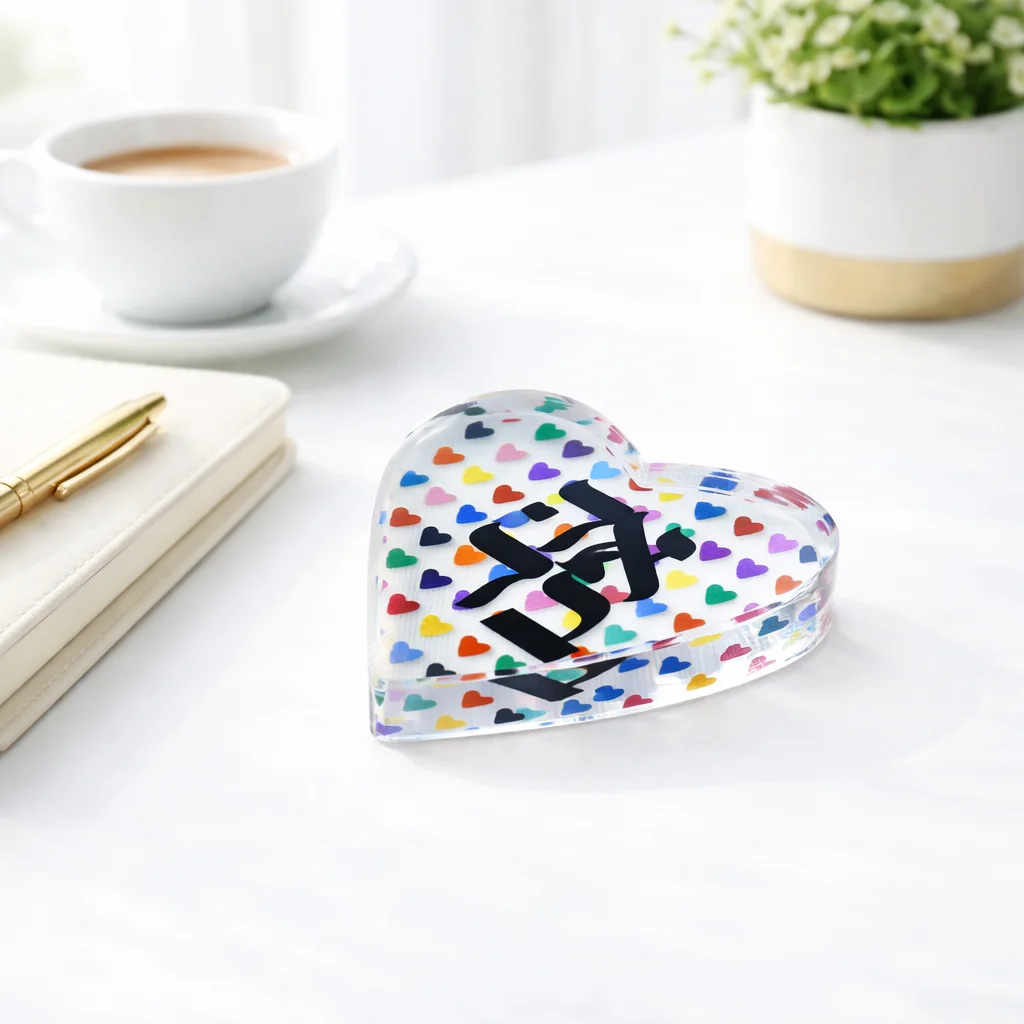 Acrylic Napkin Weight, Ahava Heart