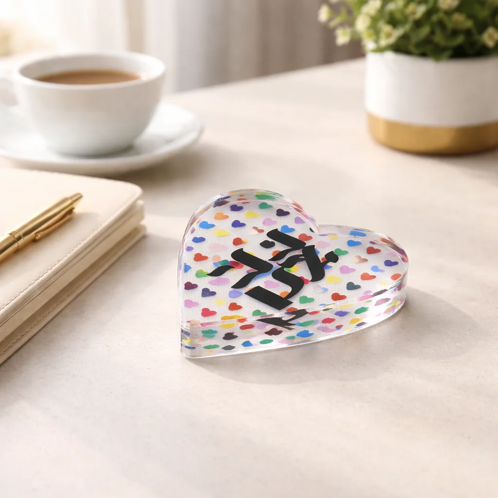 Acrylic Napkin Weight, Ahava Heart - 4