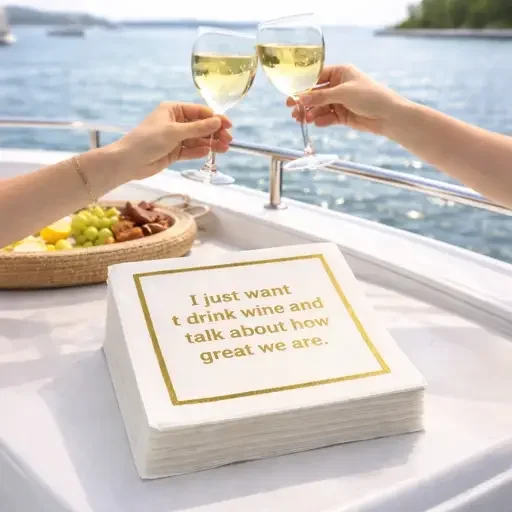 Linen-Feel Cocktail Napkins, Want to Drink Wine - 4