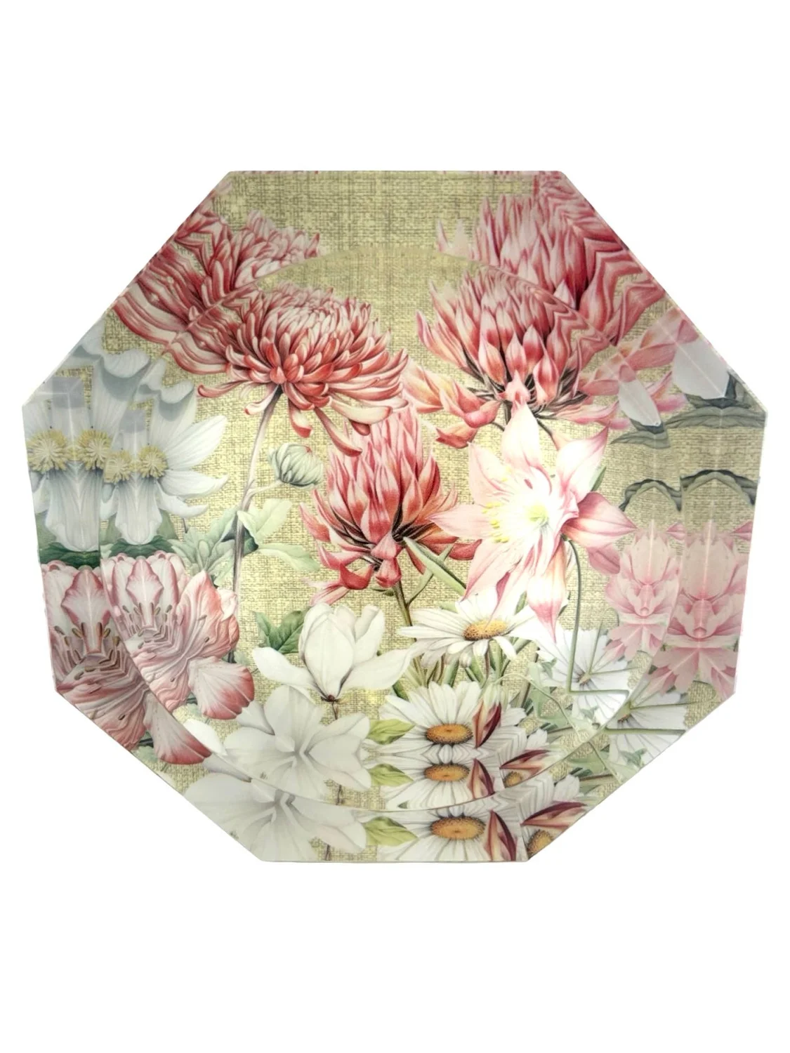 Octagon Acrylic Bowl, Florals - 3