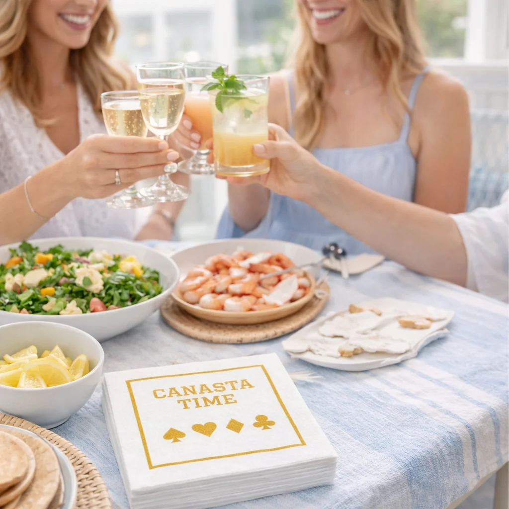 Linen-Feel Cocktail Napkins, Canasta Time - 2
