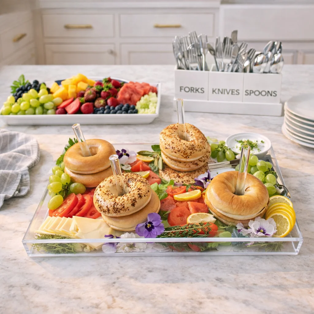 Bagel Charcuterie Tray, Blue Lattice - 7
